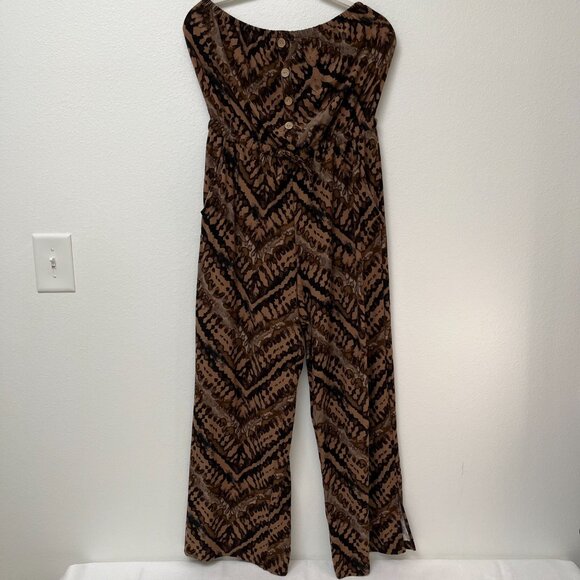 *NWT* No Boundaries Brown Black Animal Print Tribal Jumpsuit Strapless L 11/13 - Picture 2 of 12